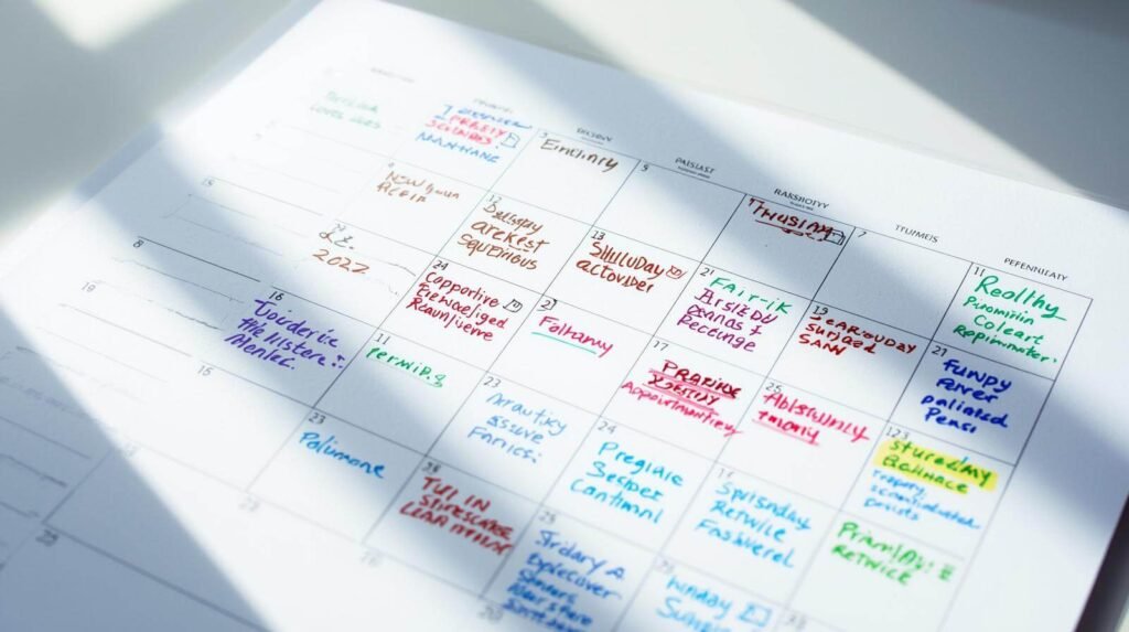 Calendario con horarios definidos para trabajar desde casa