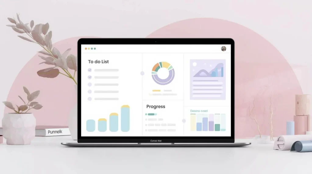 Lista de tareas cumplidas en laptop que representa organización y motivación en home office.