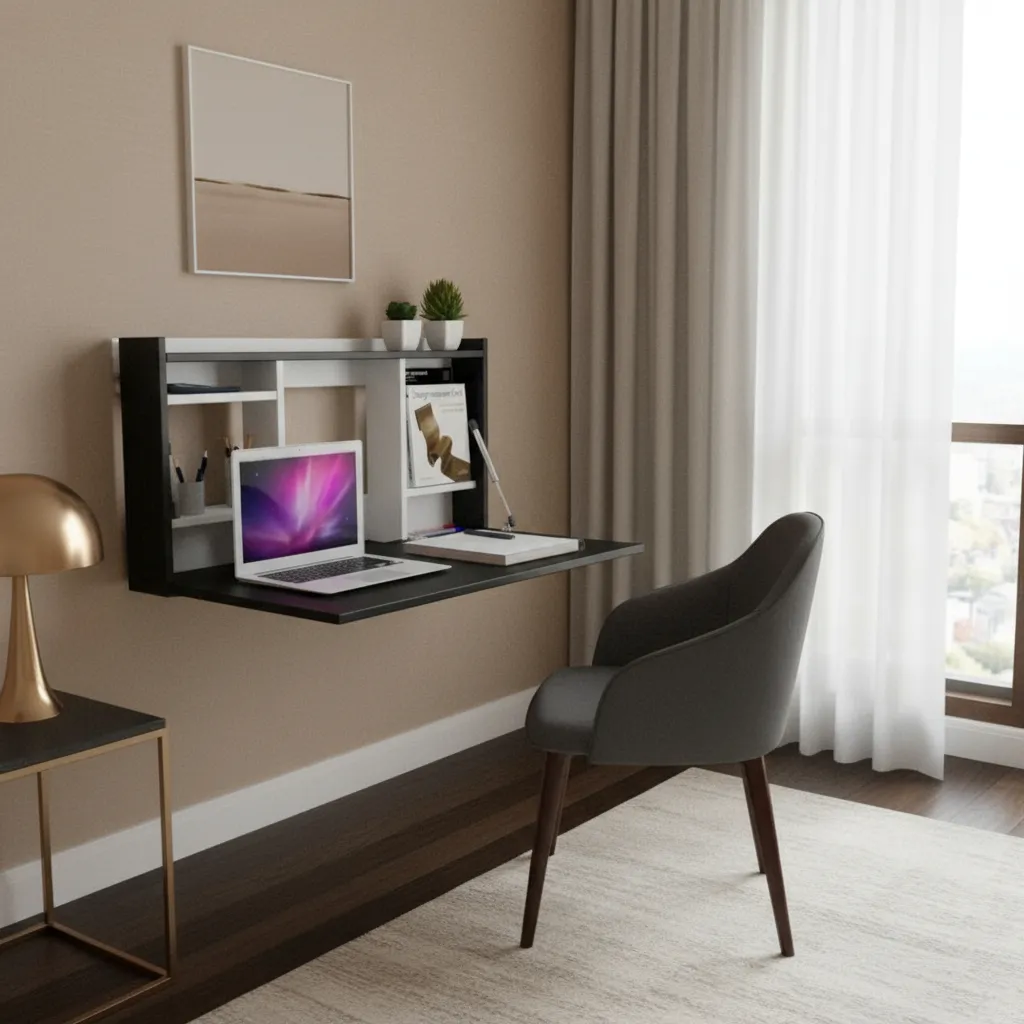Escritorio plegable de pared Modelo Lumen ideal para espacios pequeños, diseño moderno y minimalista, fácil de instalar y resistente