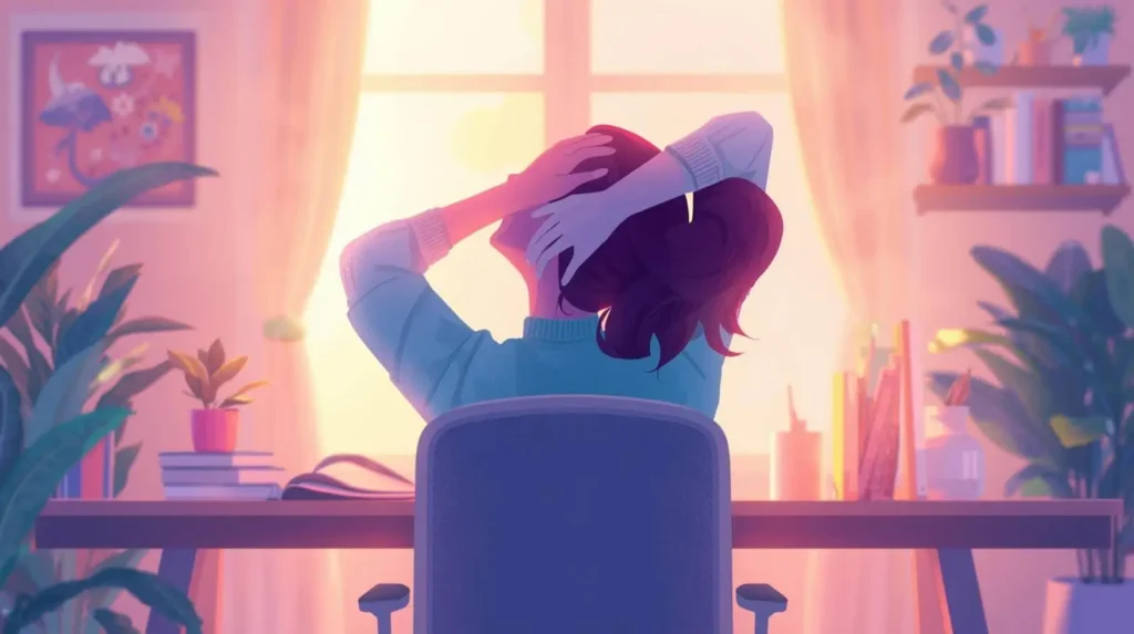 Persona sentada estirando el cuello hacia un lado.