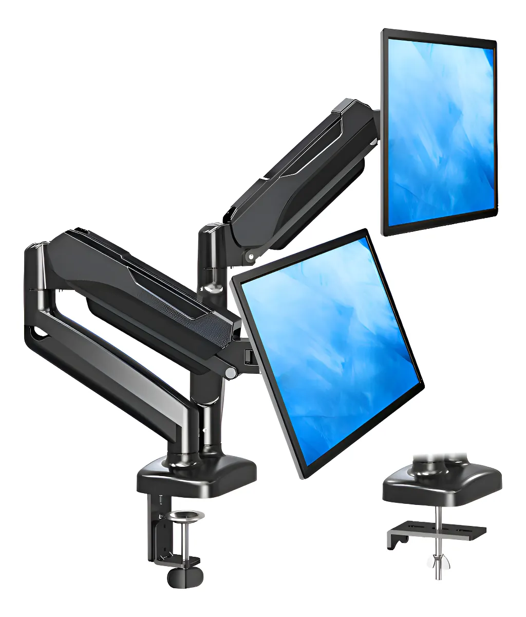 Soporte ajustable para monitores duales compatible con pantallas de oficina y gaming
