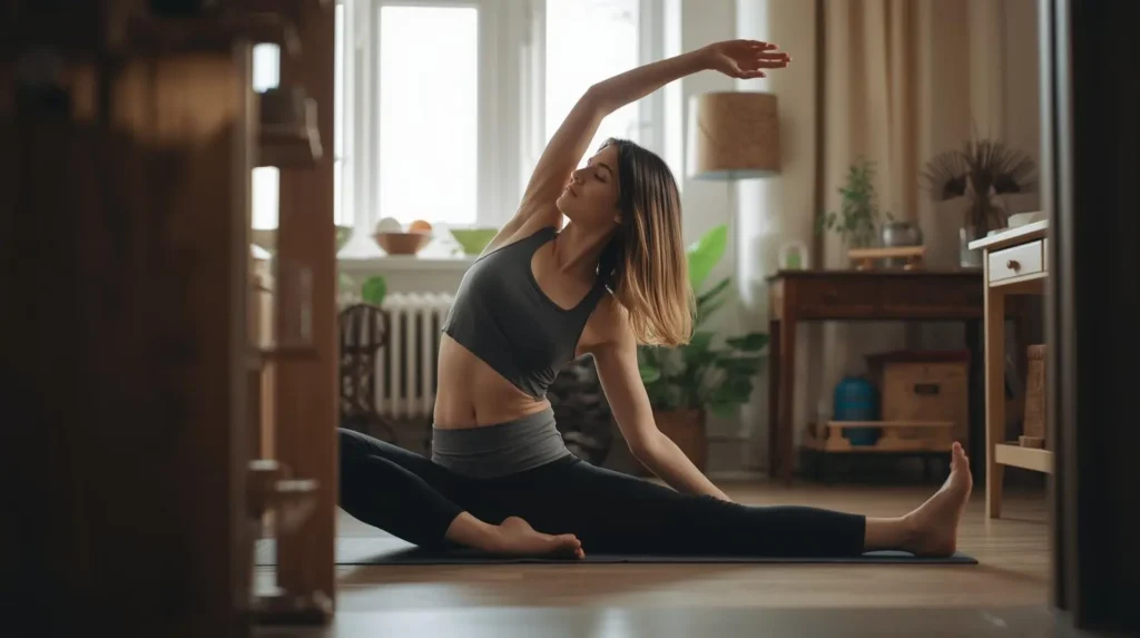 empleado realizando estiramientos rápidos durante microdescansos para mejorar la concentración