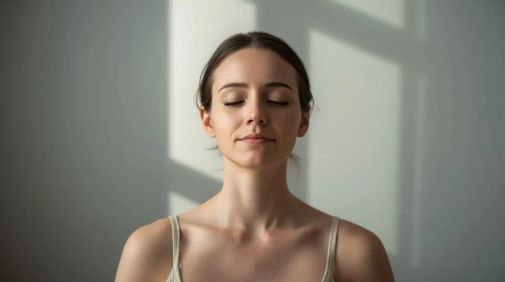 persona haciendo respiración consciente para microdescansos y mejorar la concentración